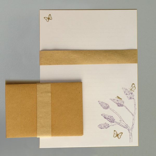 Briefpapier Flieder und Schmetterlinge
