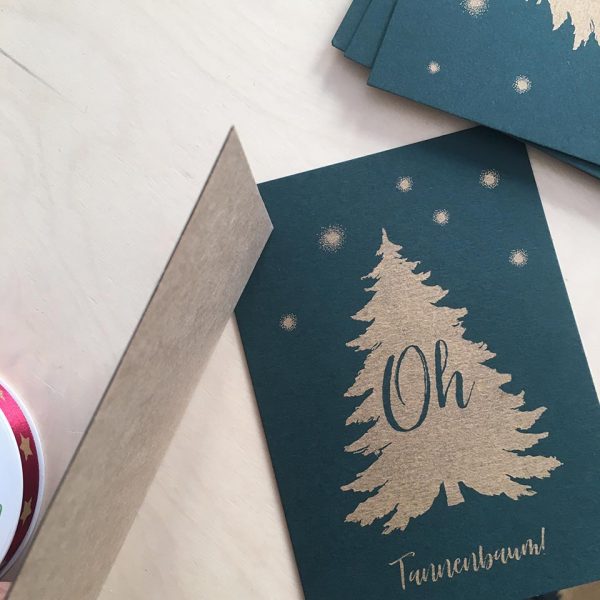 Vorder- und Rückseite Nahaufnahme Weihnachtskarte "Oh Tannenbaum!"